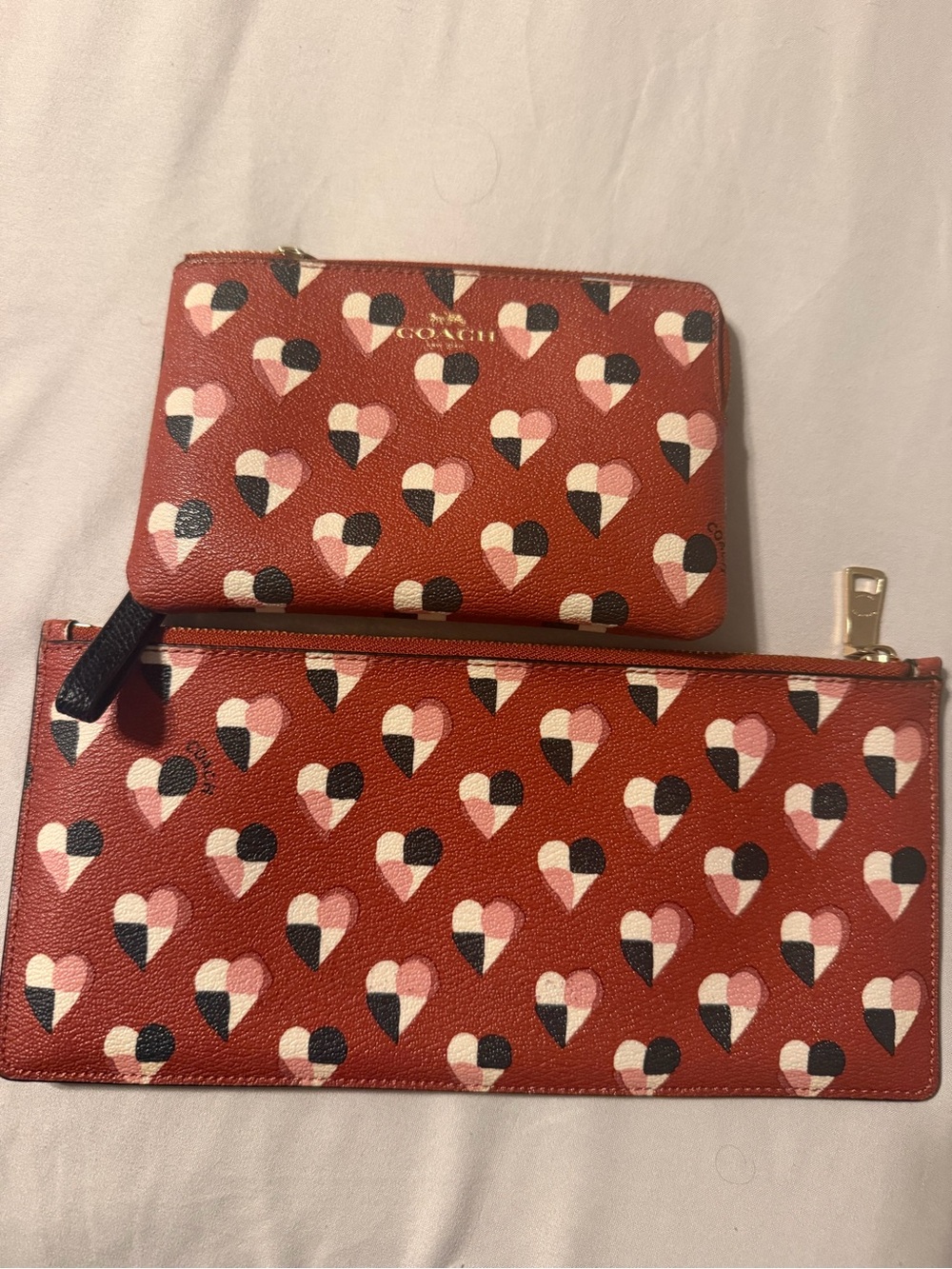 Coach Red Heart-Print Zip Wallet and Wristlet